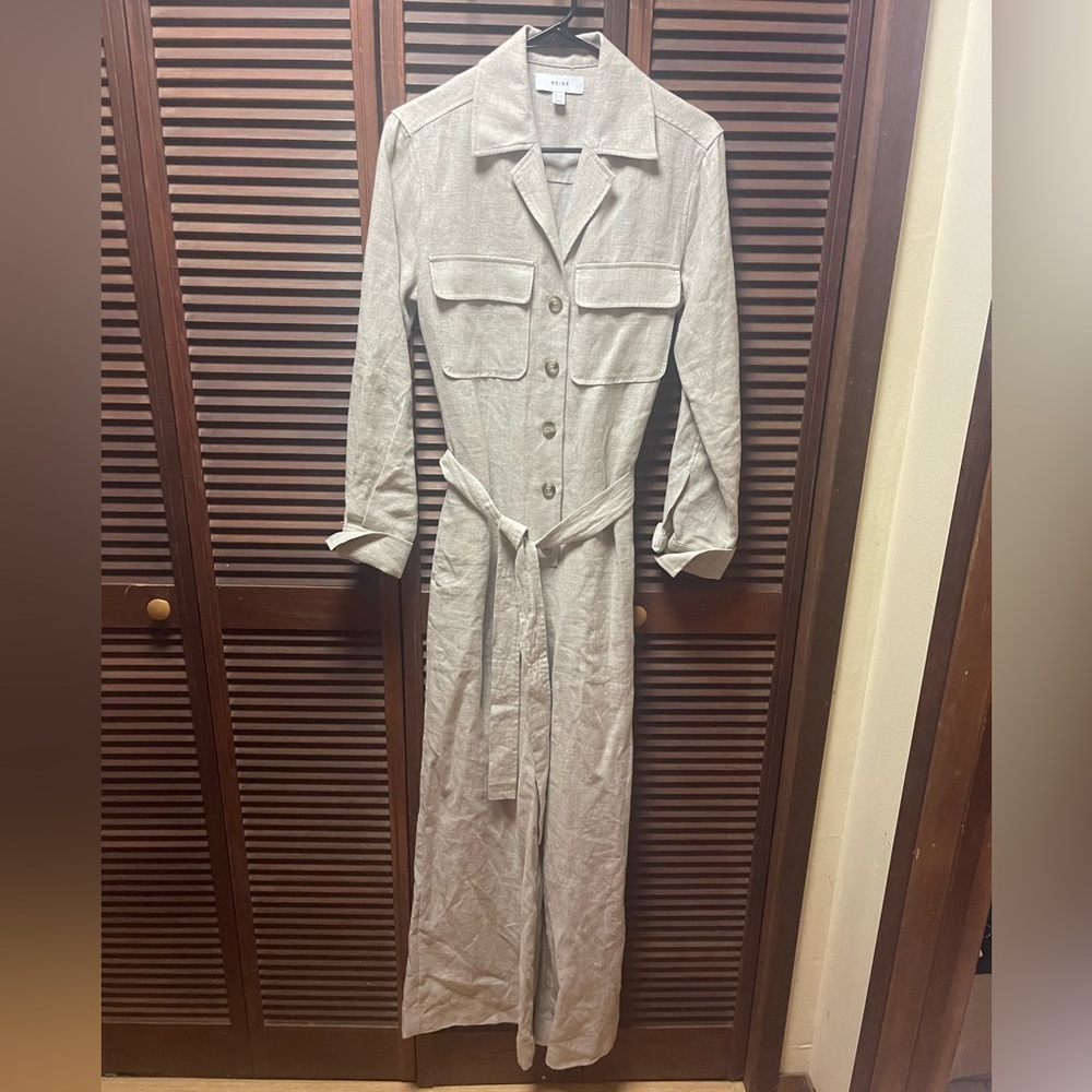 Reiss Anita Linen Wide Leg Jumpsuit in Neutral Size 0 - Picture 4 of 9